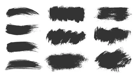 Black brush strokes set rough texture uneven edge Stock Illustration