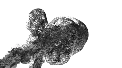 Black bubbles balls swirl in the fluid turbulence flow like explosion, advection Stock Footage 115948474