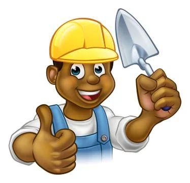 Black Builder Bricklayer Worker With Trowel Tool Stock Illustration