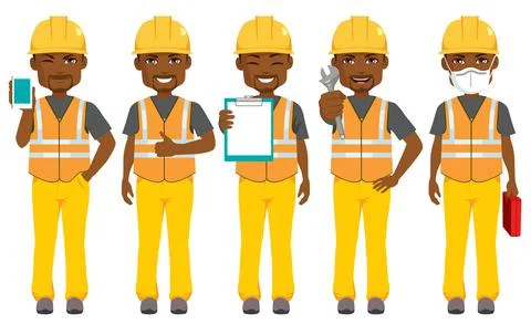 Black Builder Construction Worker Illustrazione stock