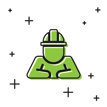 Black Builder icon isolated on white background. Construction worker. Vector Stock Illustration