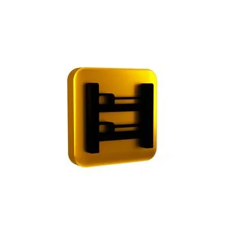 Black Bunk bed icon isolated on transparent background. Yellow square button. Stock Illustration