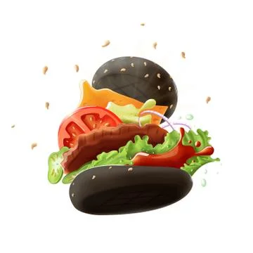 Black Burger Isolated on White Background Stock Illustration