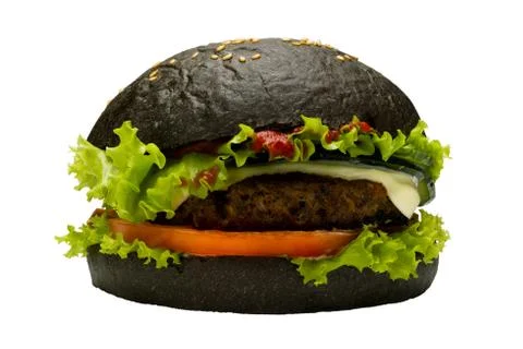 Black burger on white background Stock Photos