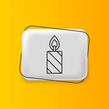 Black Burning candle in candlestick icon isolated on yellow background. Cyl.. Illustrazione stock