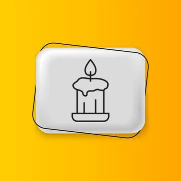 Black Burning candle in candlestick icon isolated on yellow background. Old.. Illustrazione stock