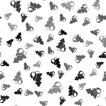 Black Burning forest trees in fire flames icon isolated seamless pattern on Stock Illustration