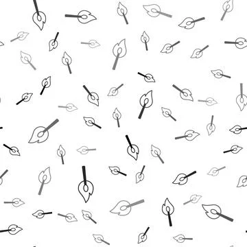 Black Burning match with fire icon isolated seamless pattern on white backg.. Stock Illustration