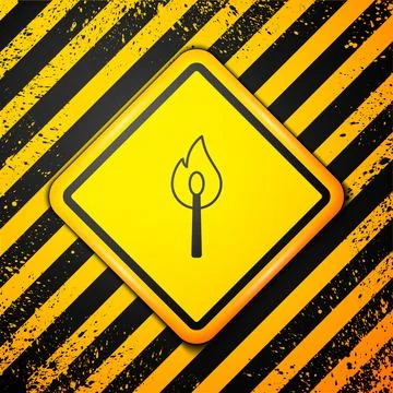Black Burning match with fire icon isolated on yellow background. Match wit.. Stock Illustration