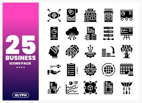Black Business Icons Pack with Gradient Background Illustrazione stock