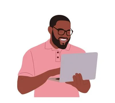 Black business man working with computer vector. Stock Illustration