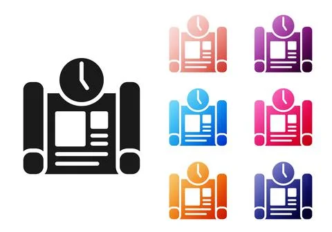 Black Business project time plan icon isolated on white background. Set icons Ilustración de archivo