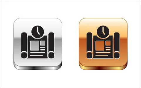 Black Business project time plan icon isolated on white background. Silver-gold Ilustración de archivo