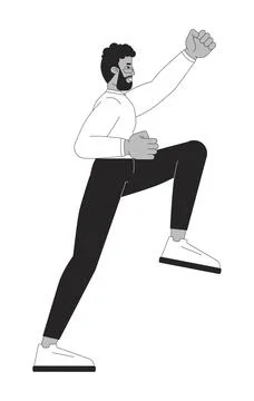 Black businessman climbing with optimistic determination bw 2D line character Stock Illustration