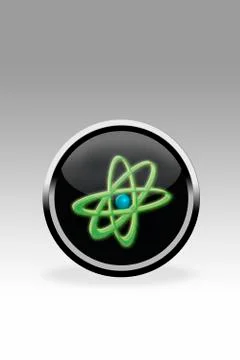 Black button showing atom symbol, close up Stock Illustration