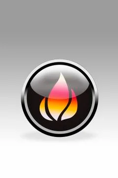 Black button showing fire symbol, close up Stock Illustration