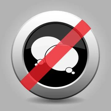 Black button, white two speech bubbles banned icon Illustrazione stock