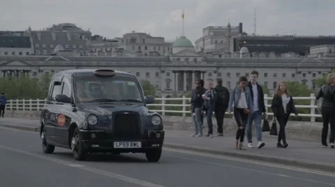 Black Cab Taxi on Waterloo Bridge, London. SLOW MOTION | HD 1080 Stock Footage 63456830
