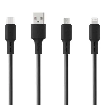 Black cable for charging and synchronization with Type - C, USB, Micro USB,.. Stock Photos