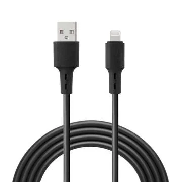 Black cable for charging and synchronization with USB and Lightning connector Stock Photos