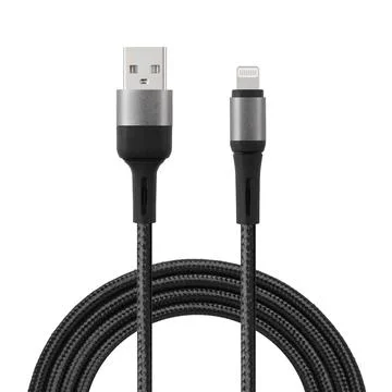 Black cable for charging and synchronization with USB and Lightning connector Stock Photos