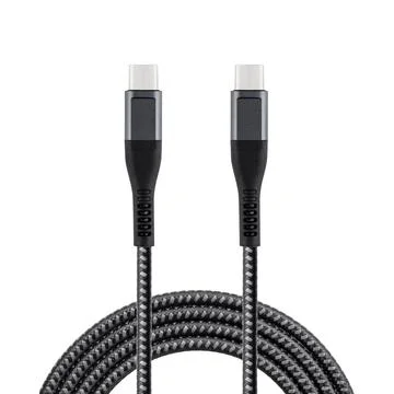 Black cable for charging and synchronization with Type - C and Type - C conne Stock Photos