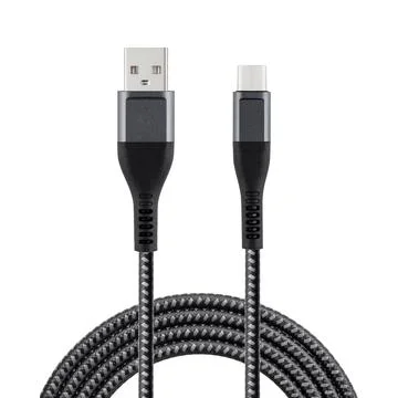 Black cable for charging and synchronization with Type - C and USB connectors Stock Photos