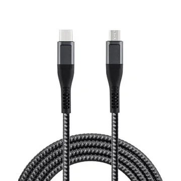 Black cable for charging and synchronization with Type - C and Micro USB conn Stock Photos
