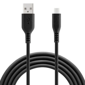 Black cable for charging and synchronization with Type - C, USB, Micro USB,.. Stock Photos