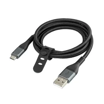 Black cable for charging and synchronization with Type - C, USB, Micro USB,.. Stock Photos