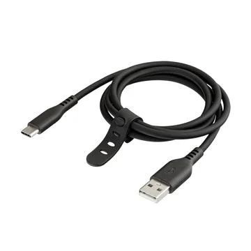 Black cable for charging and synchronization with Type - C, USB, Micro USB,.. Stock Photos