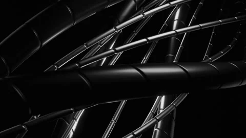 Black cables rotating in a complex structure on black background. Design Stock Footage 305652927