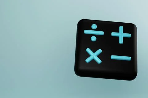 Black calculator icon with math signs. 3d render Stock Illustration