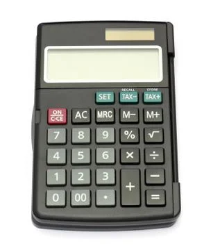 Black calculator isolated on white background Foto stock