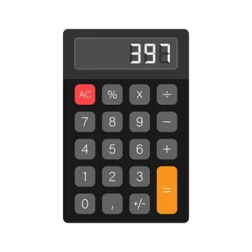 Black calculator white background. Modern design. Electronic portable calculator Illustrazione stock