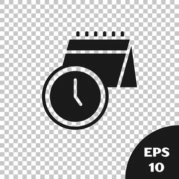 Black Calendar and clock icon isolated on transparent background. Schedule, a Stock Illustration
