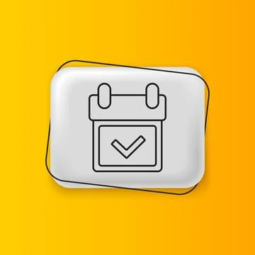 Black Calendar with check mark icon isolated on yellow background. Silver r.. Stock Illustration