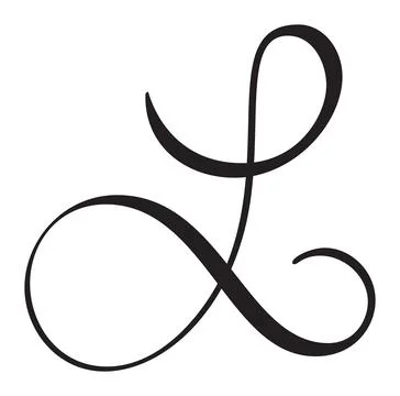 Black calligraphic vector letter L hand drawn forming part an elegant alphabet 스톡 일러스트