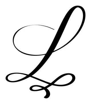 Black calligraphic vector letter L hand drawn forming part an elegant alphabet Illustrazione stock