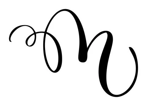 Black calligraphic vector letter m hand drawn forming part an elegant alphabet Stock Illustration