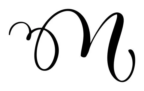 Black calligraphic vector letter m hand drawn forming part an elegant alphabet Stock Illustration