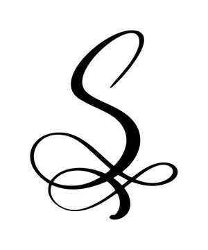 Black calligraphic vector letter S hand drawn forming part an elegant alphabet Illustrazione stock