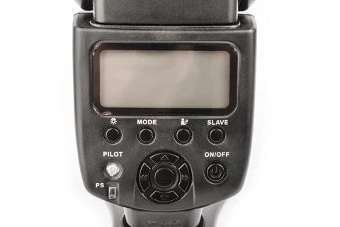 Black camera flash isolate Stock Photos