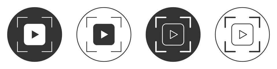 Black Camera focus frame line icon isolated on white background. Circle button Stock Illustration