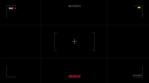 Black camera HUD recording screen white focus marks, grid guide, timer label, Stock Footage 340524880