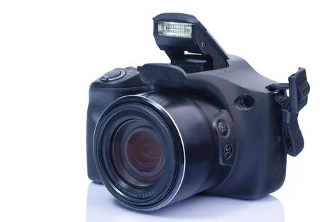 Black camera isolated on white background Stock Photos