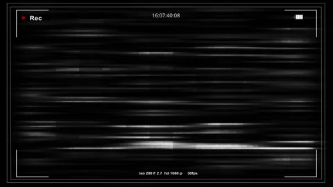 Black camera recording glitch overlay viewfinder frame, horizontal scan streaks Stock Footage 334062313