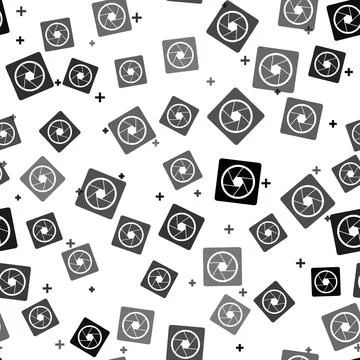 Black Camera shutter icon isolated seamless pattern on white background. Vector Illustrazione stock