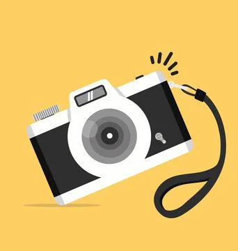 Black camera with stap in flat style Illustrazione stock