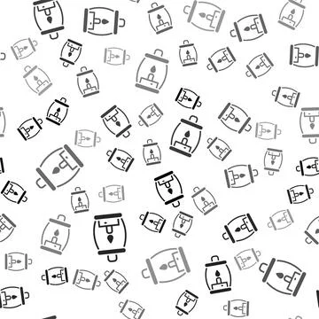 Black Camping lantern icon isolated seamless pattern on white background. Happy Stock Illustration